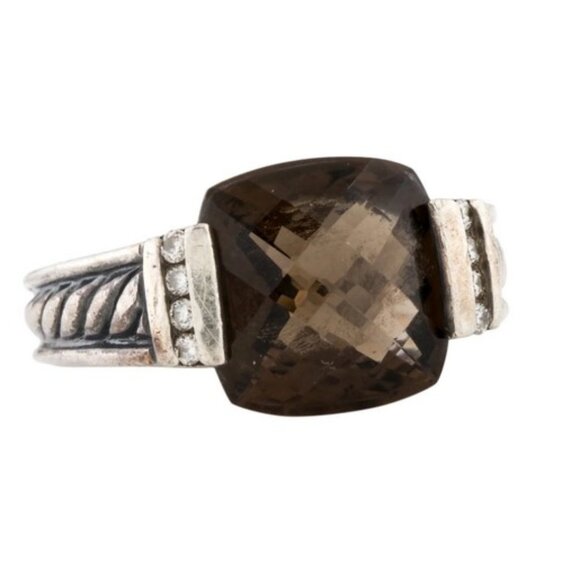 David Yurman Smoky Quartz & Diamond Sculpted Cable Ring - Picture 1 of 5